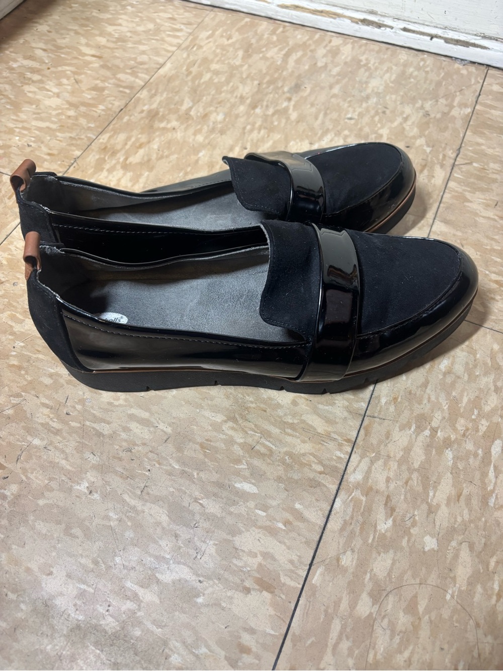MAC Cosmetics Black Faux Suede & Patent Loafers